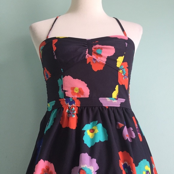 AEO Navy Pansy Floral Strappy Summer Sundress - Picture 3 of 5